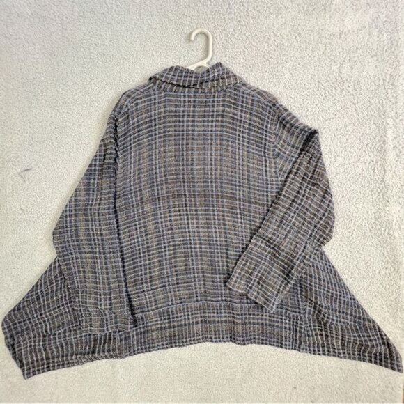YASUKO KURISAKA WOMENS HANDWOVEN ASYMMETRICAL COTTON JACKET BLUE GRAY WEAVE M/L - Picture 2 of 10